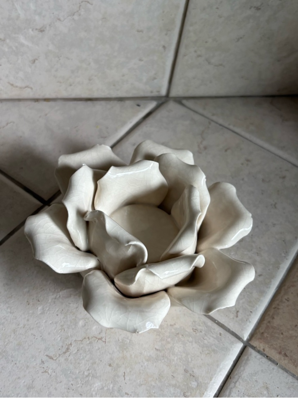 Ceramic White Flower Trinket Dish - Decorative Home Art